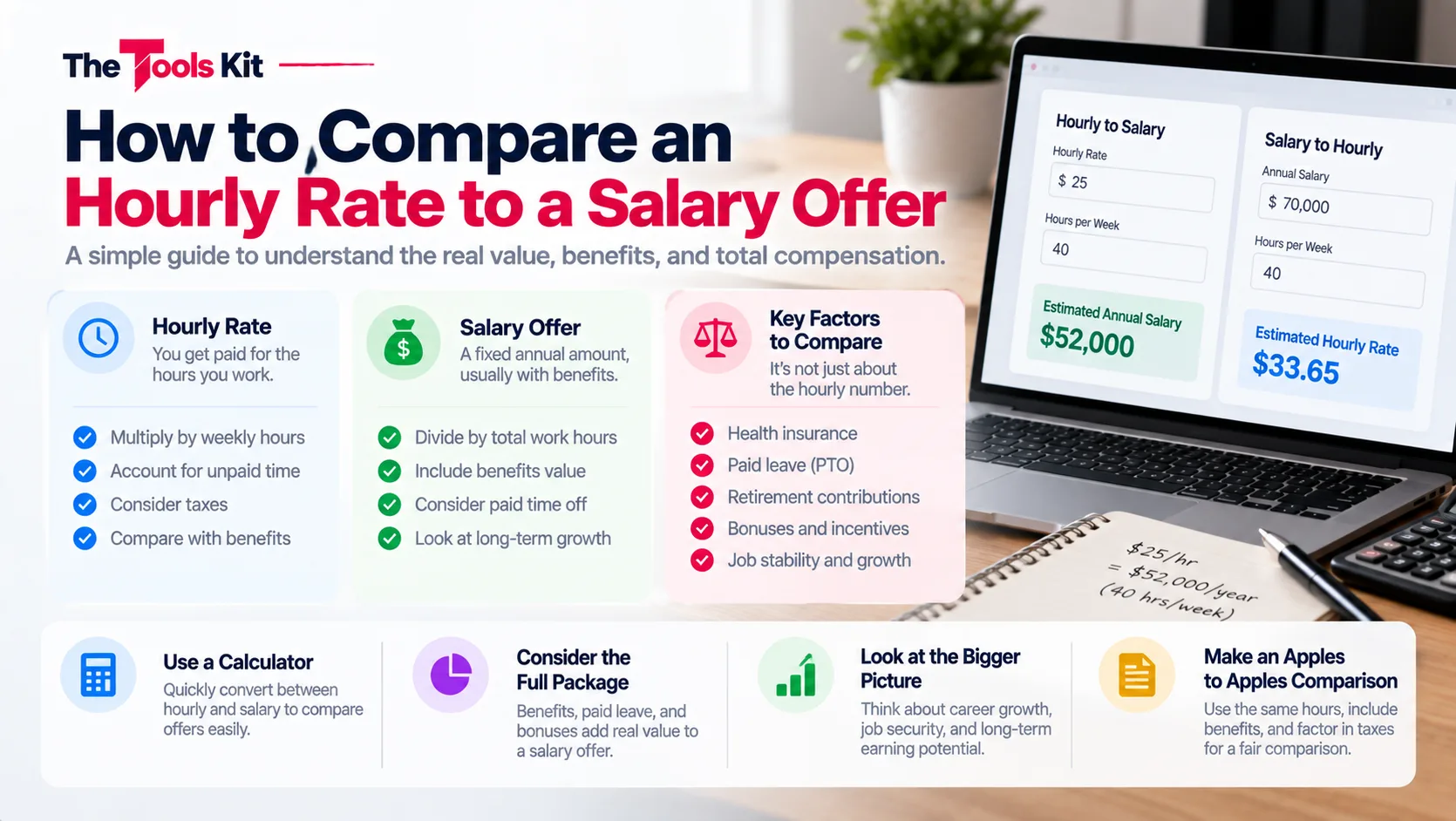 An hourly wage and an annual salary being compared side by side