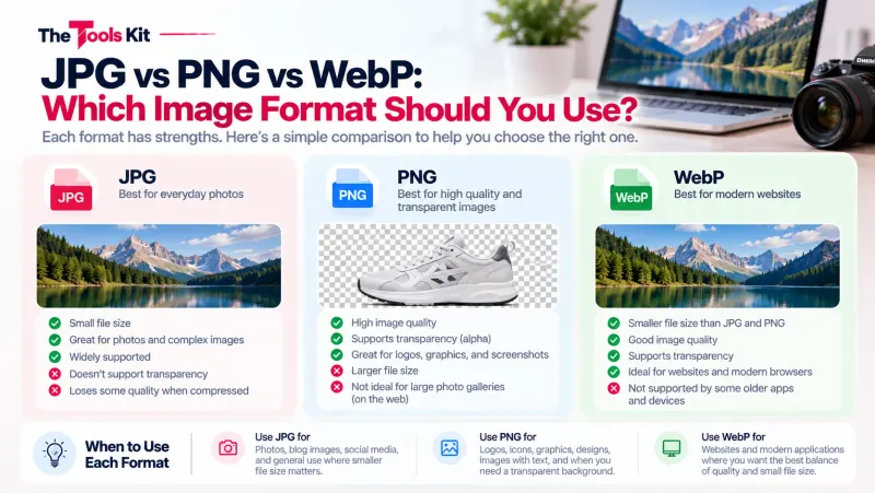 Comparison of JPG, PNG, and WebP image formats