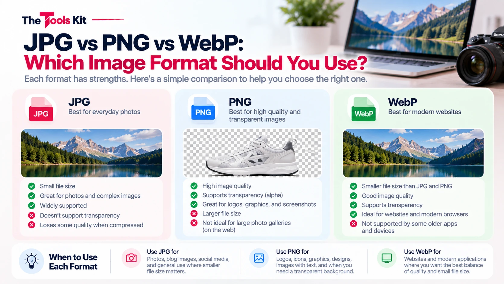 Comparison of JPG, PNG, and WebP image formats