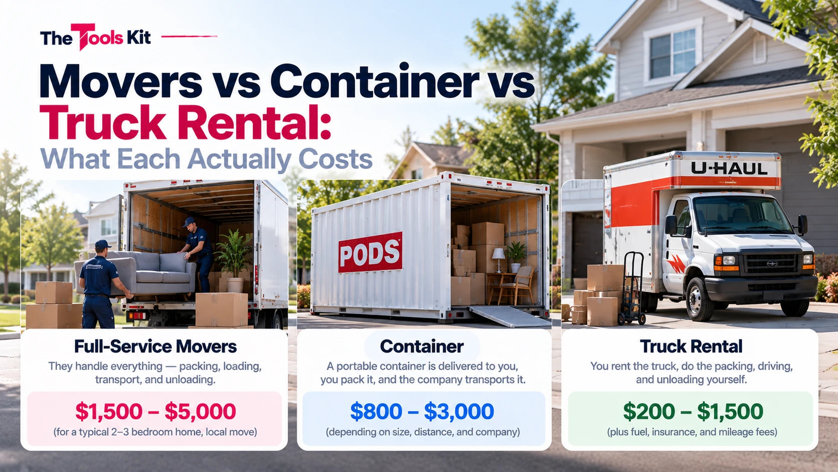 A moving truck, a portable container, and a rental van compared