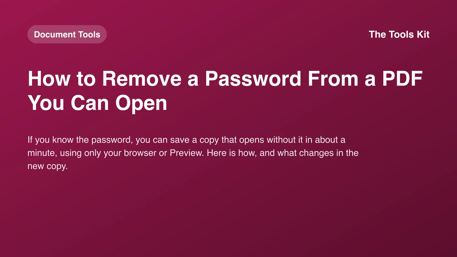 A simple branded cover reading "How to Remove a Password From a PDF You Can Open" with a PDF icon and an open padlock
