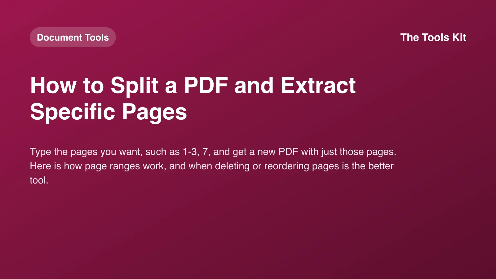 A simple branded cover reading "How to Split a PDF and Extract Specific Pages" with pages fanning out of a PDF icon