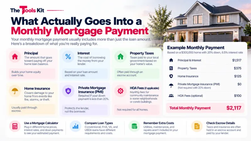 Breakdown of a monthly mortgage payment into its components