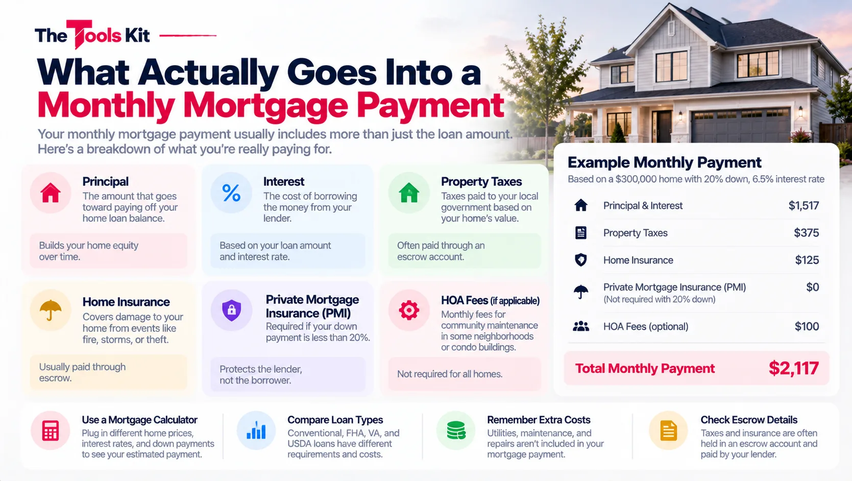 Breakdown of a monthly mortgage payment into its components