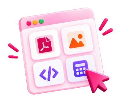 A tool picker window showing PDF, image, code and calculator tiles